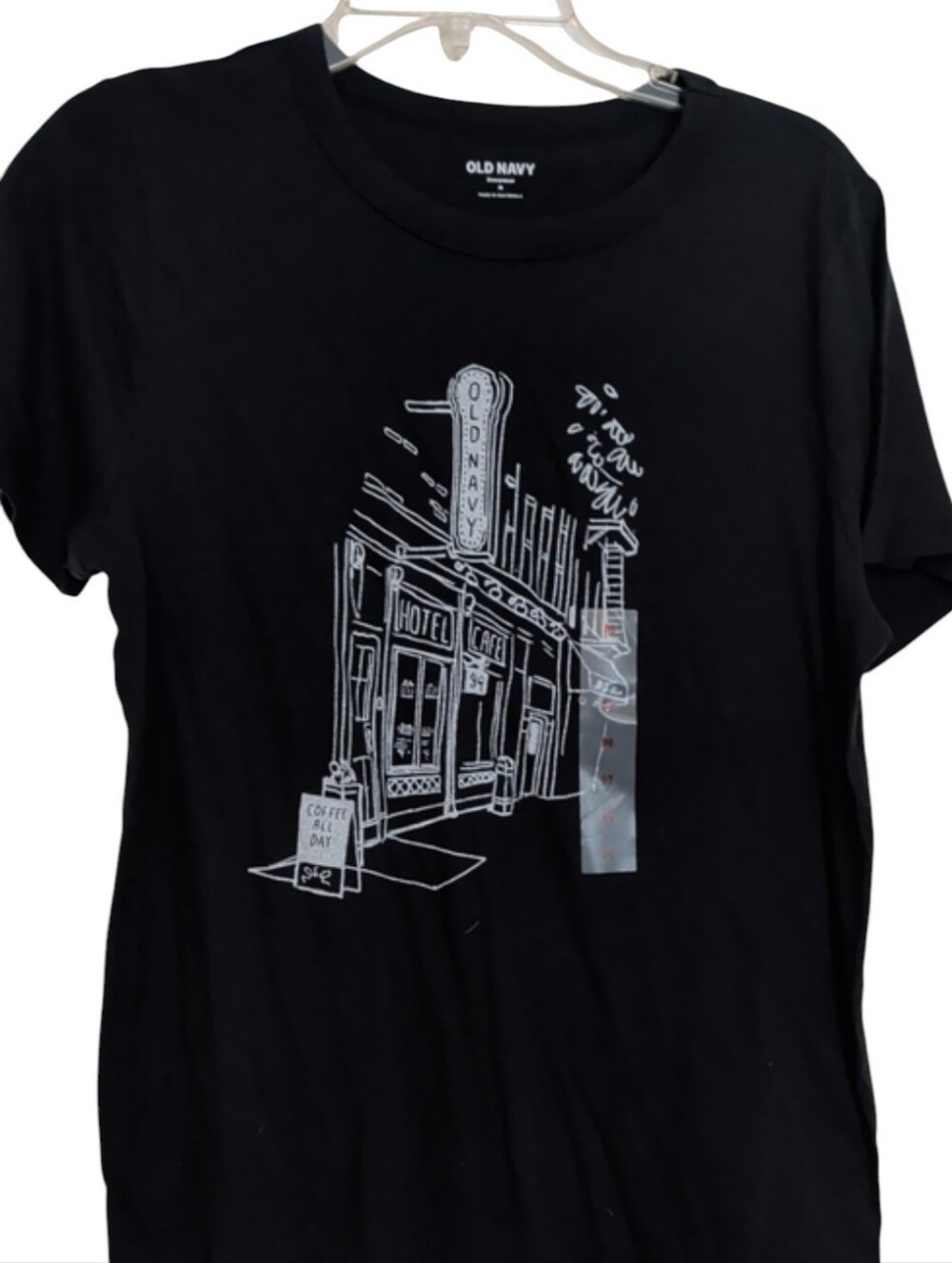 🌸 NEW Old Navy Blue Coffeehouse Short-Sleeve Tee with White Café Graphic
